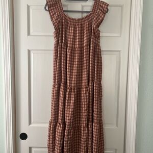 Sadie & Sage Burnt Orange Plaid Midi Dress
